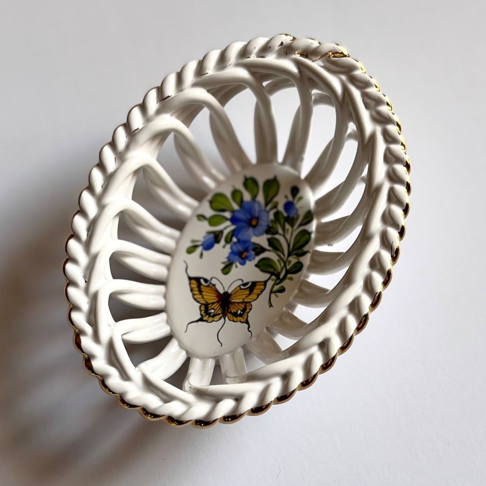 Vintage Herend Queen Victoria Oval Reticulated Basket 4.75" Gold Rim VBO - Picture 3 of 11